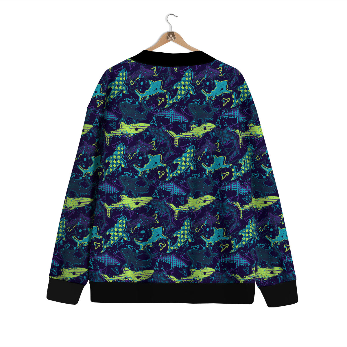 Abstract Shark Print Pattern Cardigan-grizzshop