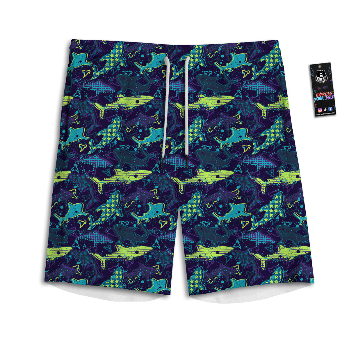 Abstract Shark Print Pattern Men's Athletic Shorts