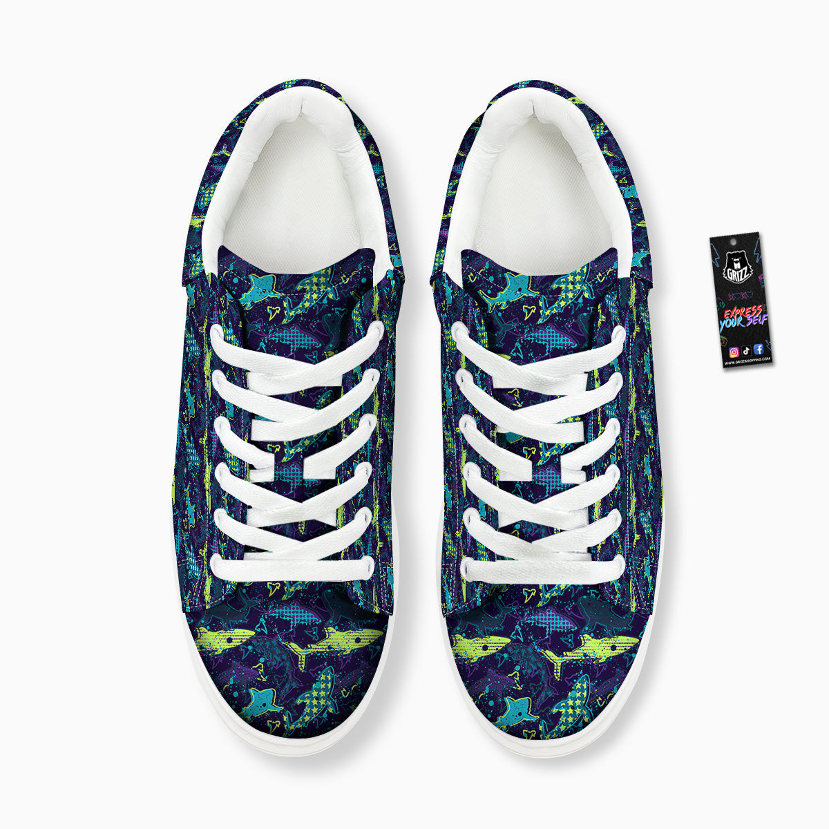 Abstract Shark Print Pattern Platform Shoes-grizzshop