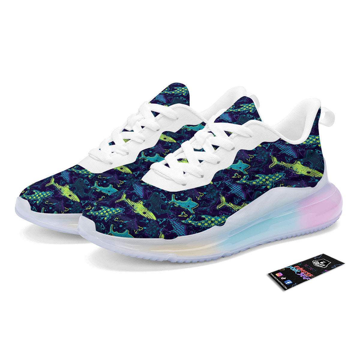 Abstract Shark Print Pattern Running Sneakers-grizzshop