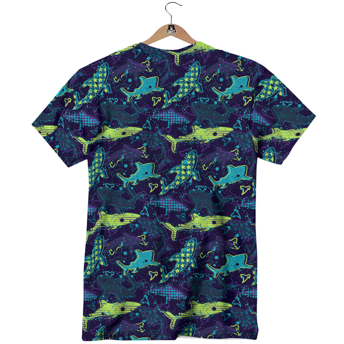 Abstract Shark Print Pattern T-Shirt-grizzshop