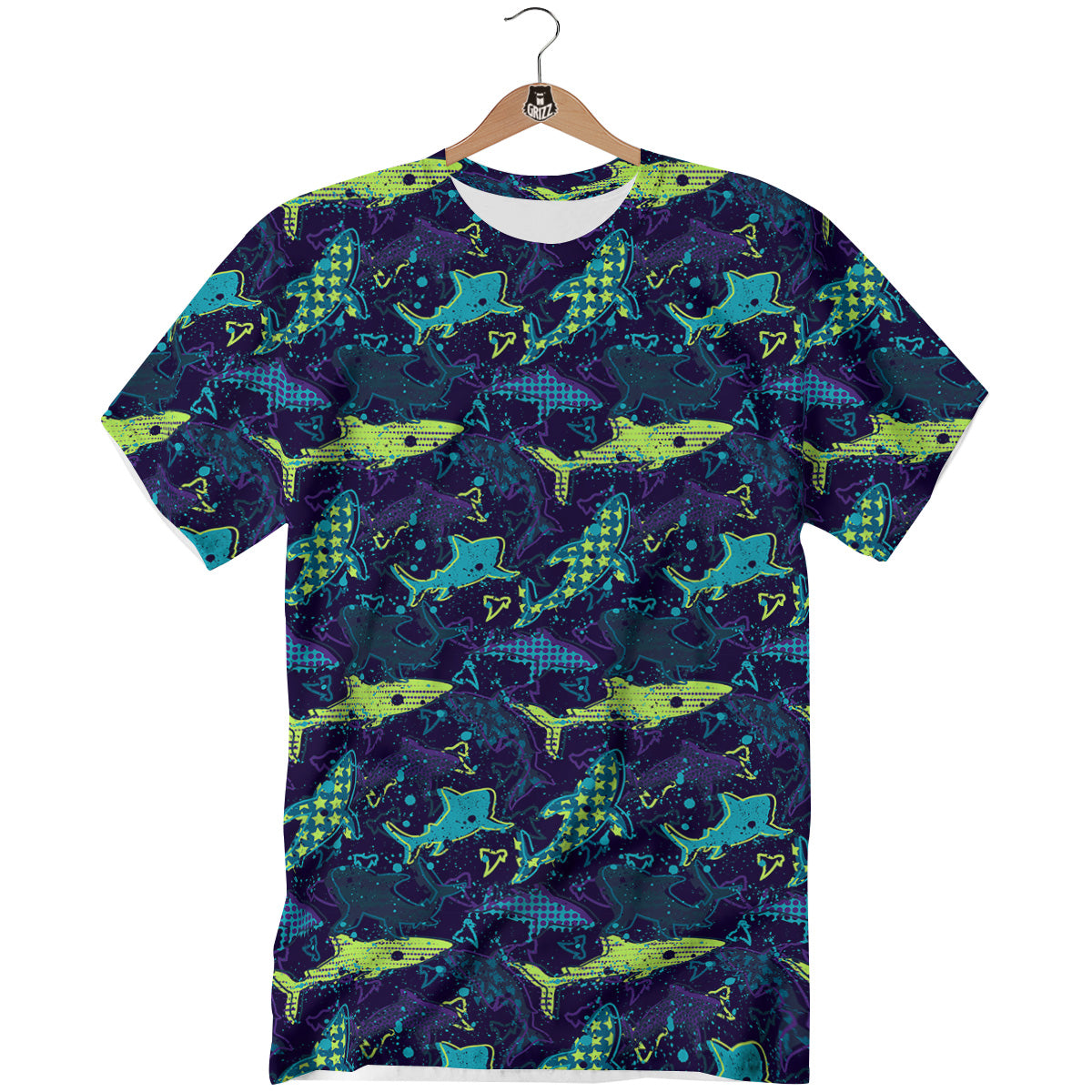 Abstract Shark Print Pattern T-Shirt-grizzshop