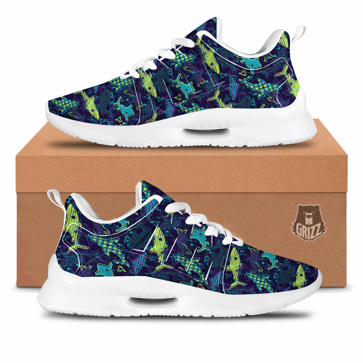 Abstract Shark Print Pattern Tennis Shoes-grizzshop