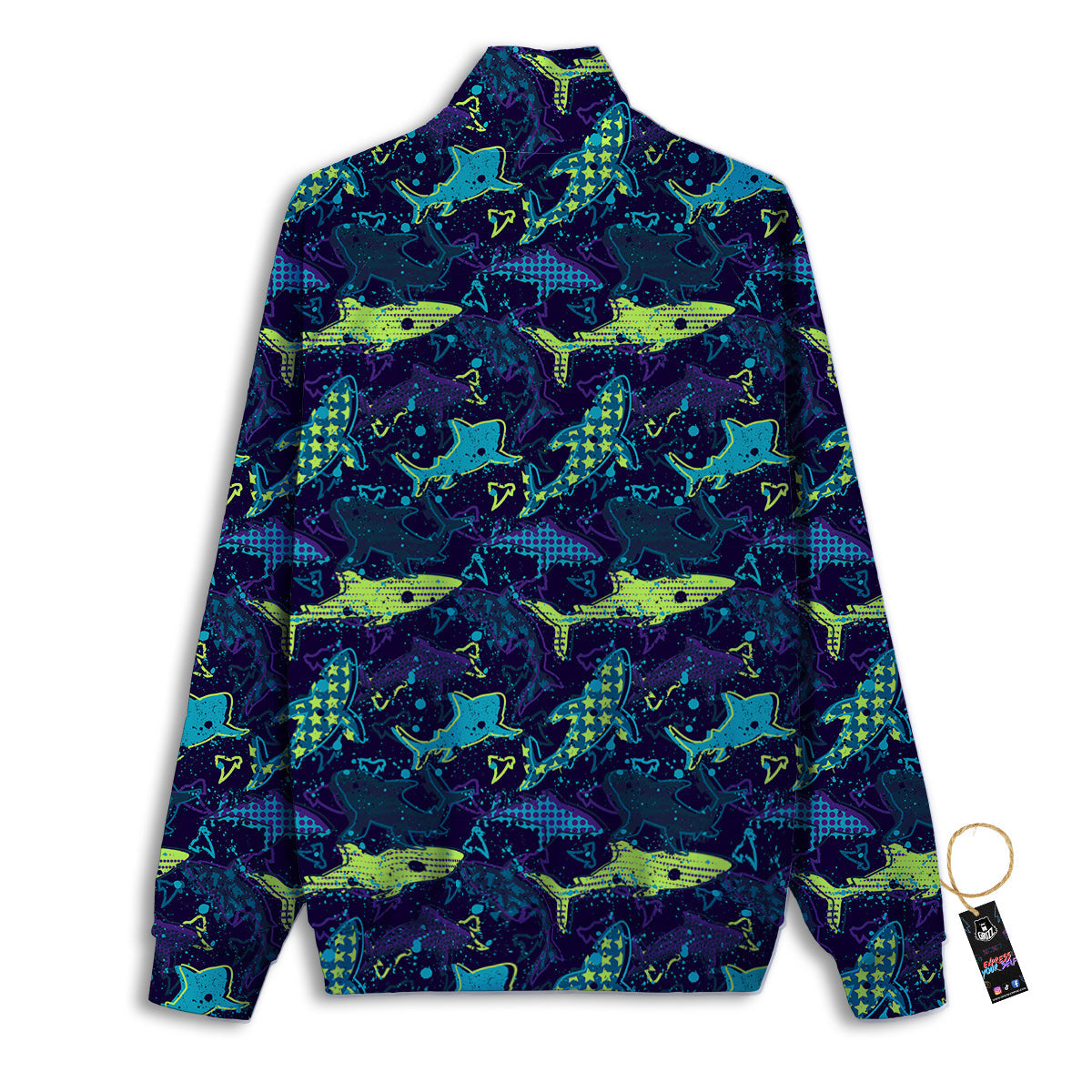 Abstract Shark Print Pattern Track Jacket-grizzshop