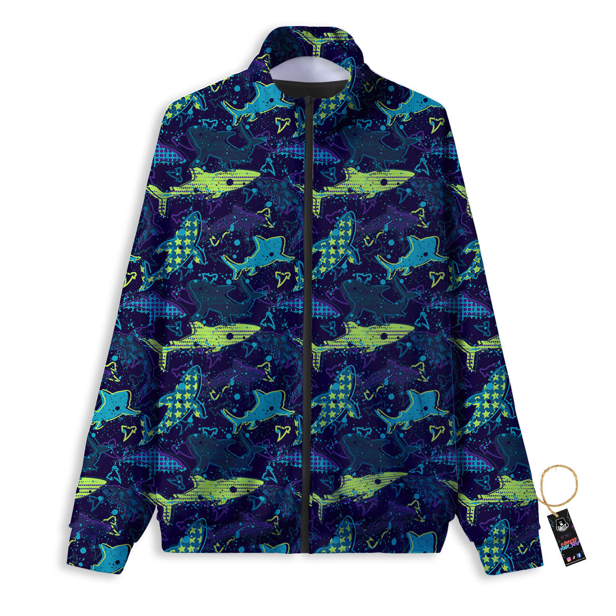 Abstract Shark Print Pattern Track Jacket-grizzshop