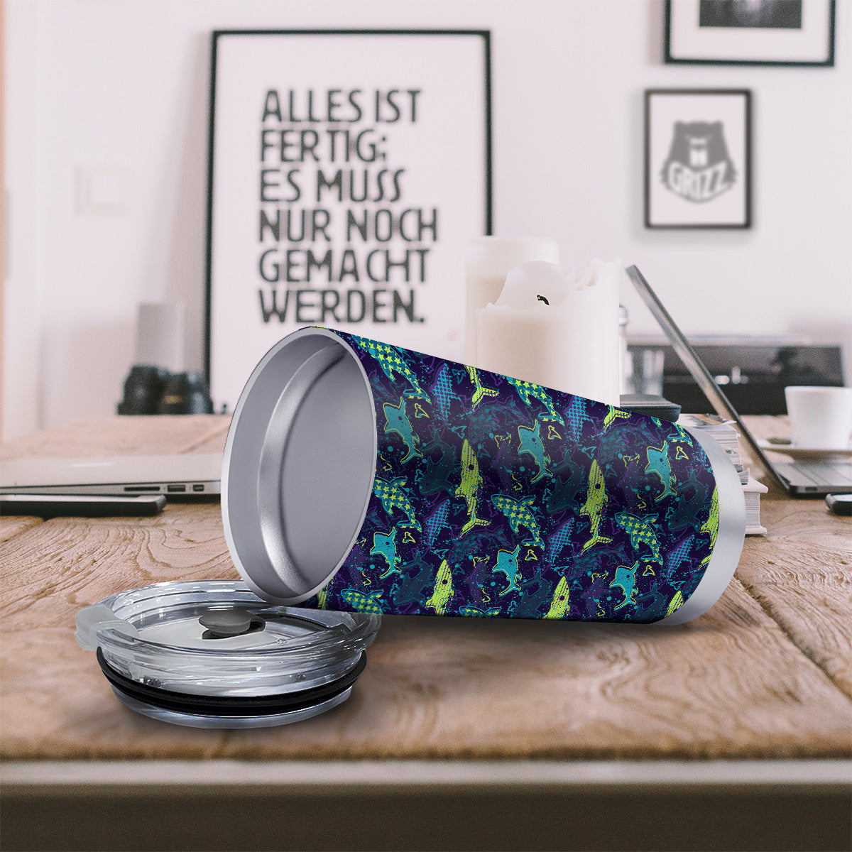 Abstract Shark Print Pattern Tumbler-grizzshop