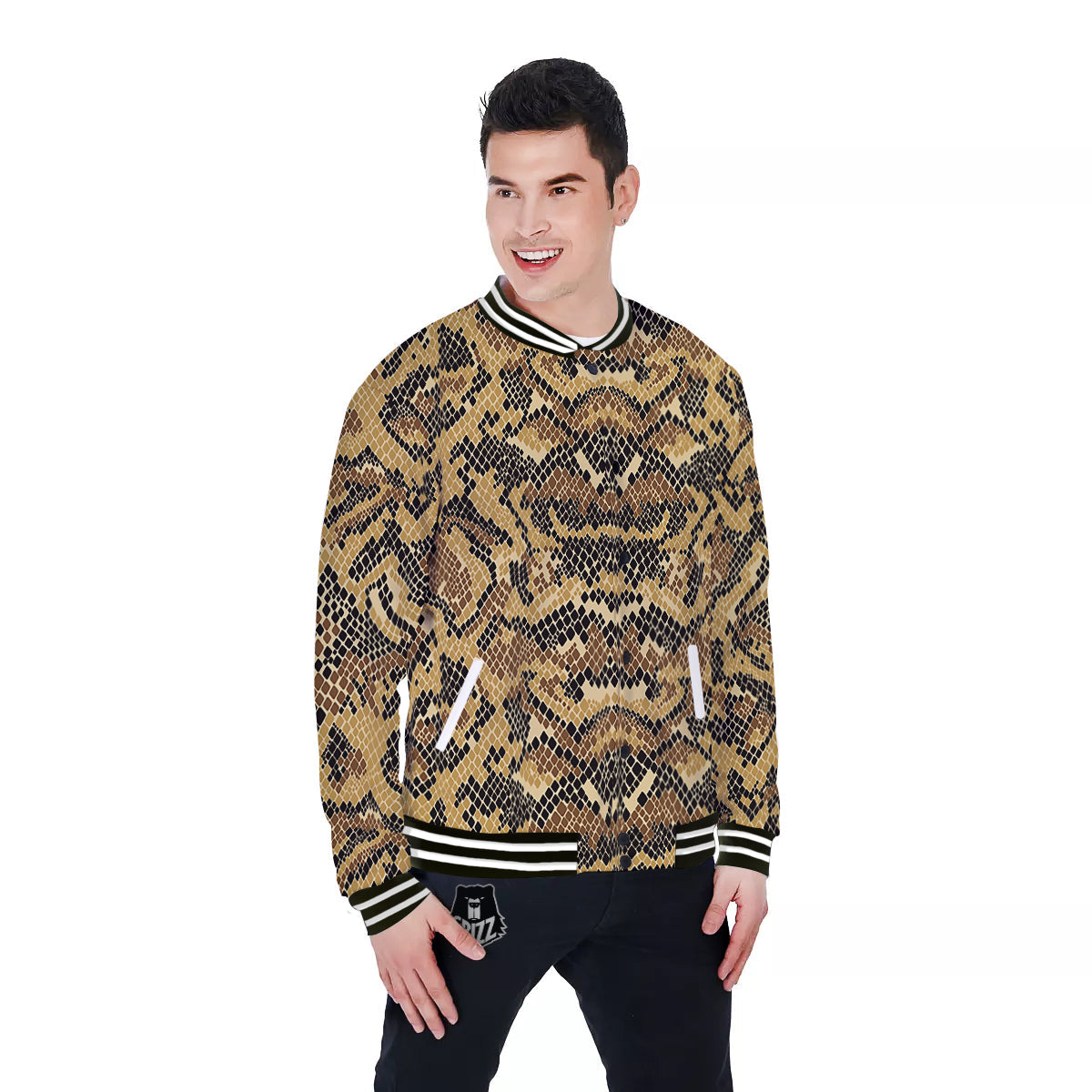 Abstract Snake Skin Print Baseball Jacket-grizzshop