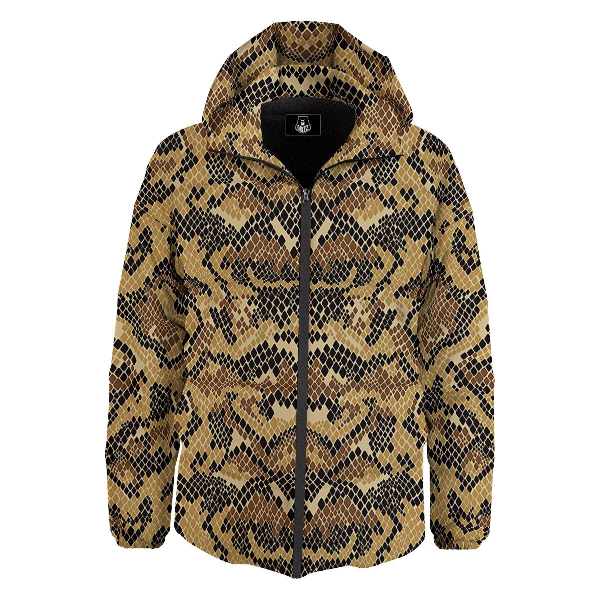 Abstract Snake Skin Print Down Jacket-grizzshop