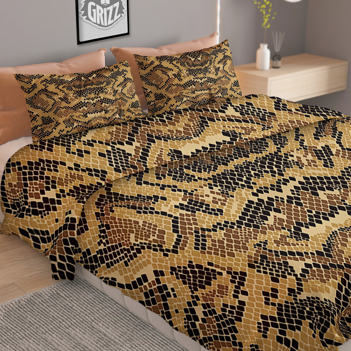 Abstract Snake Skin Print Duvet Cover Bedding Set