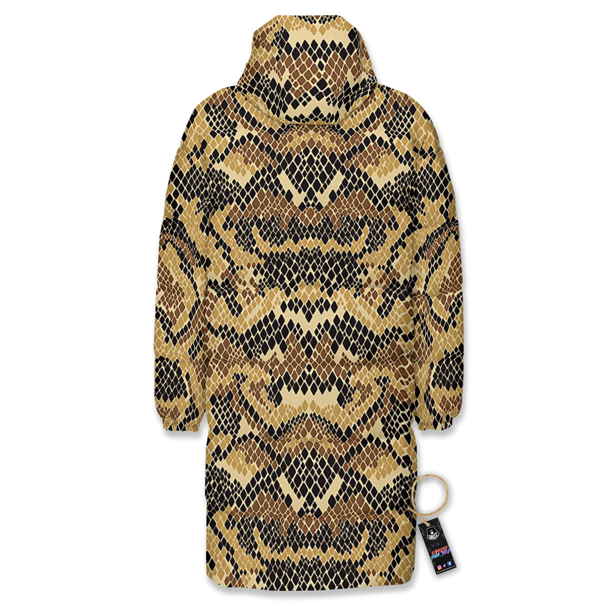 Abstract Snake Skin Print Long Down Jacket-grizzshop