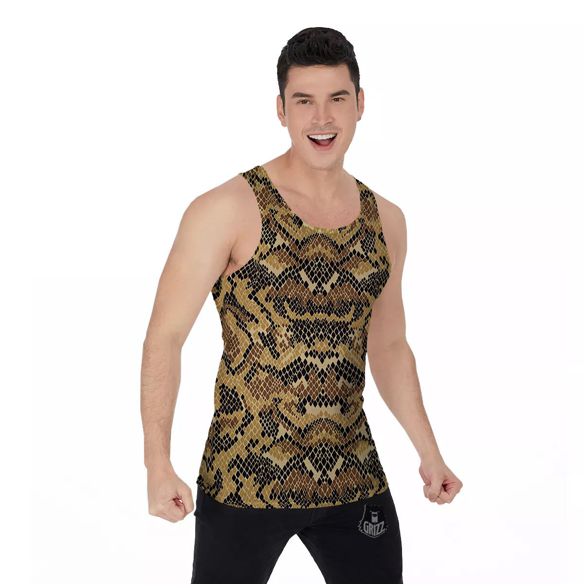 Abstract Snake Skin Print Men's Tank Top-grizzshop