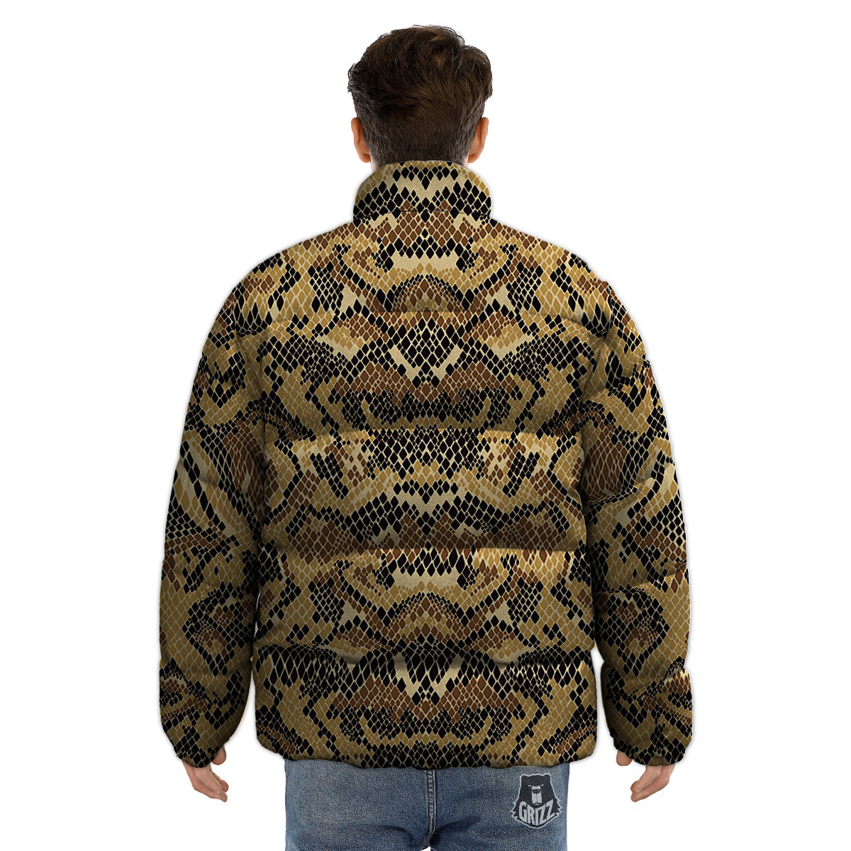 Abstract Snake Skin Print Puffer Jacket-grizzshop