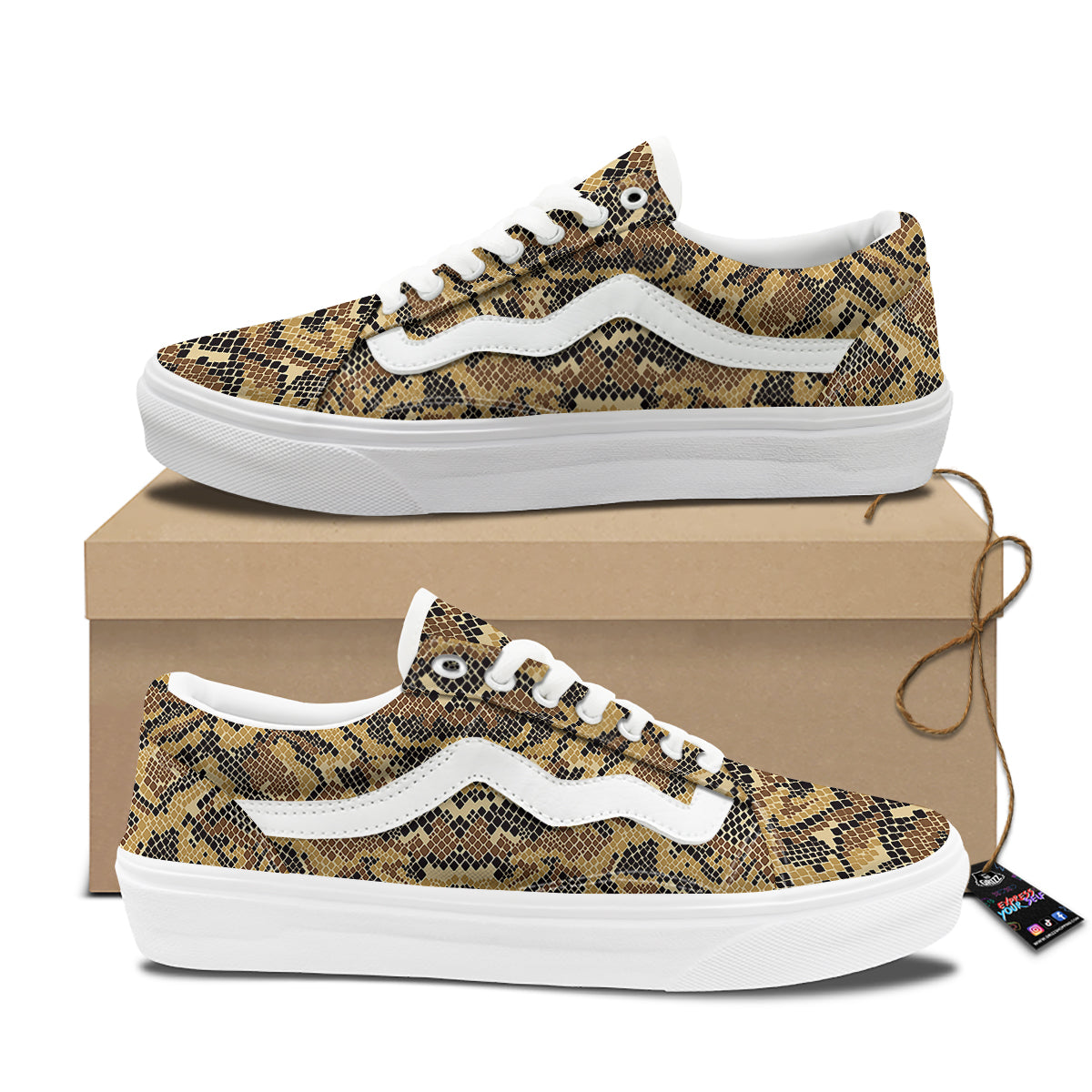 Abstract Snake Skin Print Skate Shoes-grizzshop