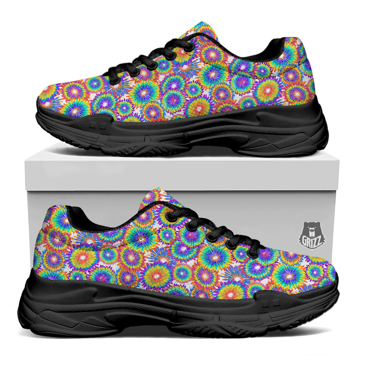 Abstract Sunflower Colorful Print Pattern Black Chunky Shoes-grizzshop