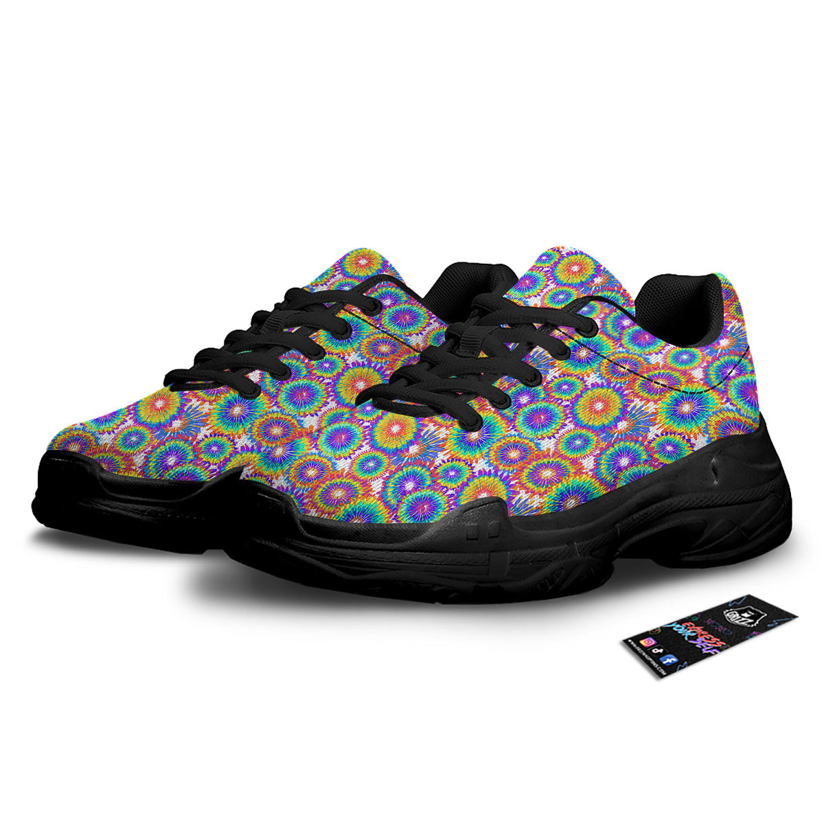 Abstract Sunflower Colorful Print Pattern Black Chunky Shoes-grizzshop