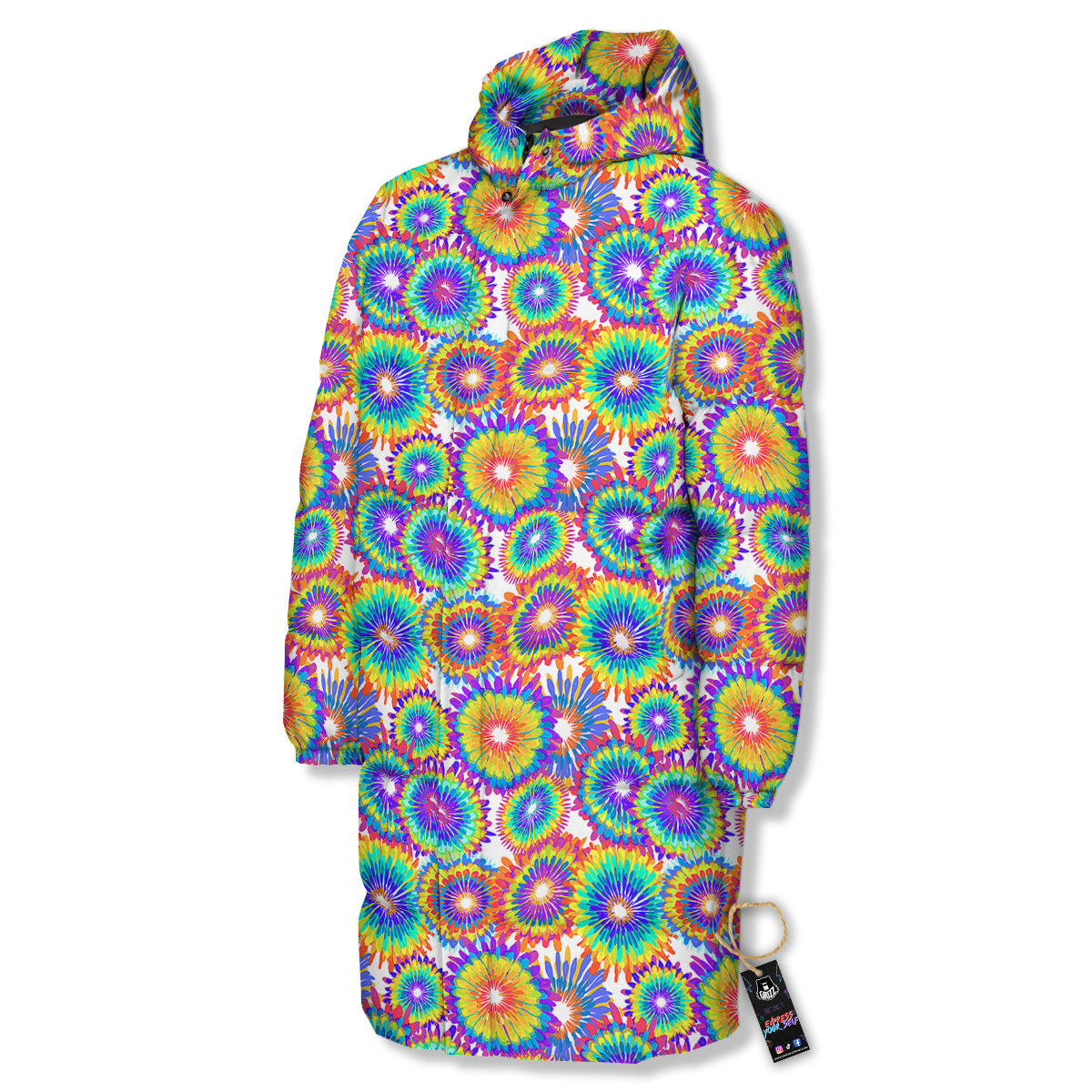 Abstract Sunflower Colorful Print Pattern Long Down Jacket-grizzshop
