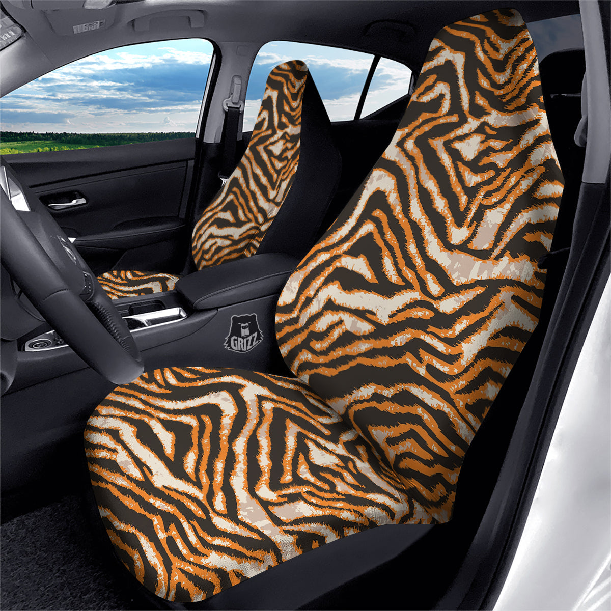 Abstract Tiger Skin Grunge Print Car Seat Covers-grizzshop