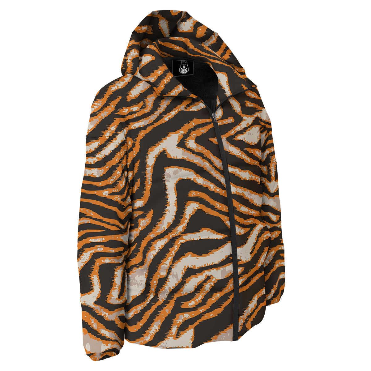 Abstract Tiger Skin Grunge Print Down Jacket-grizzshop
