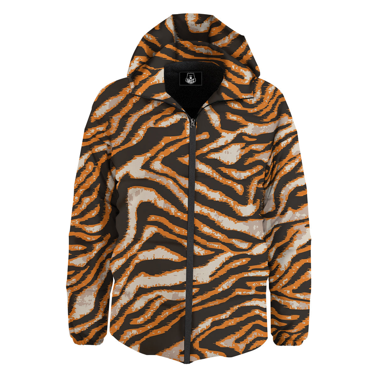 Abstract Tiger Skin Grunge Print Down Jacket-grizzshop
