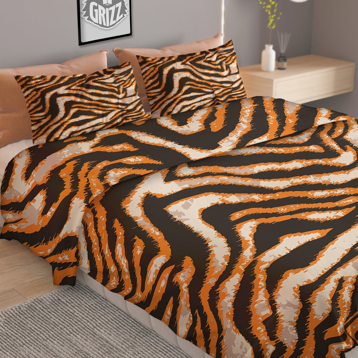 Abstract Tiger Skin Grunge Print Duvet Cover Bedding Set