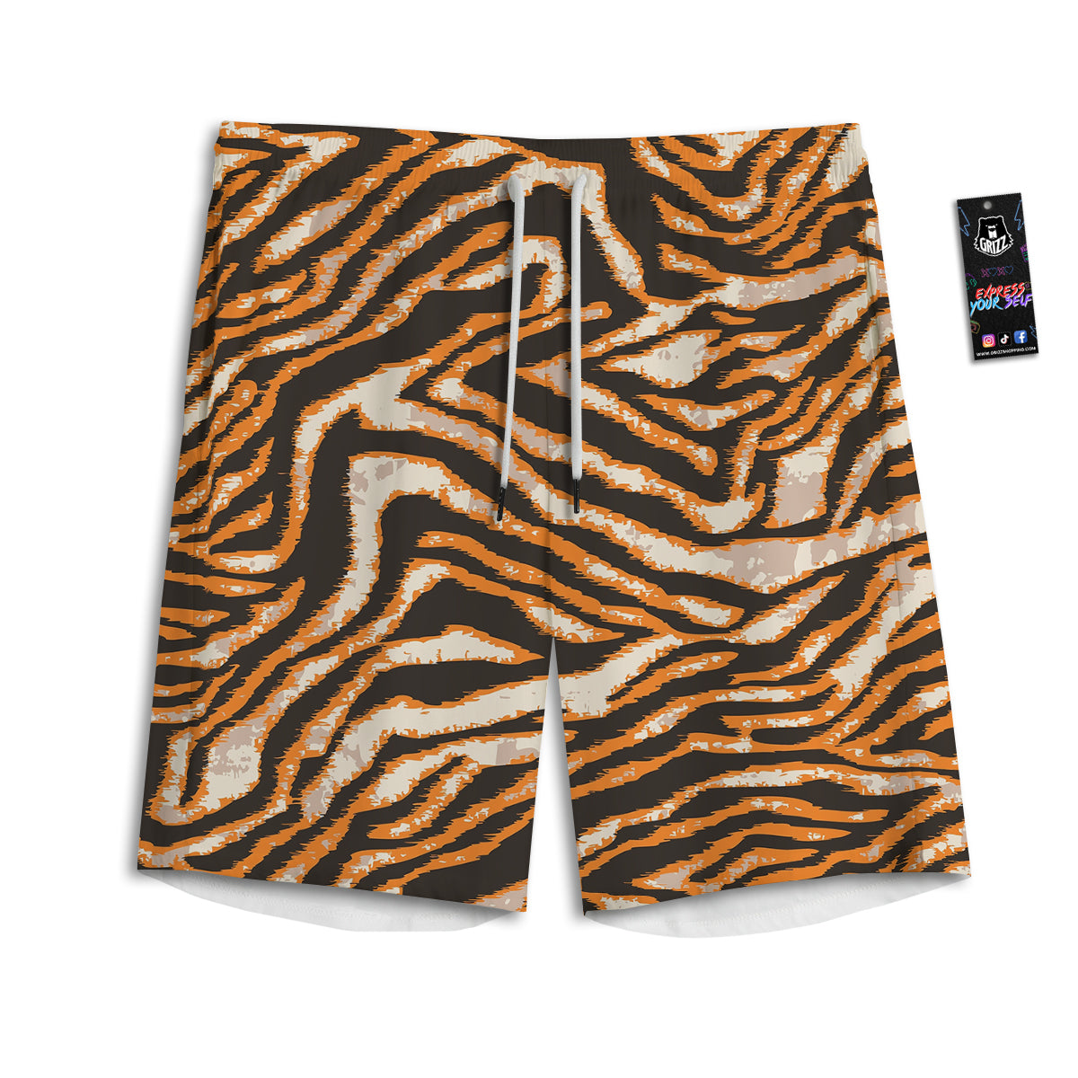 Abstract Tiger Skin Grunge Print Men's Athletic Shorts