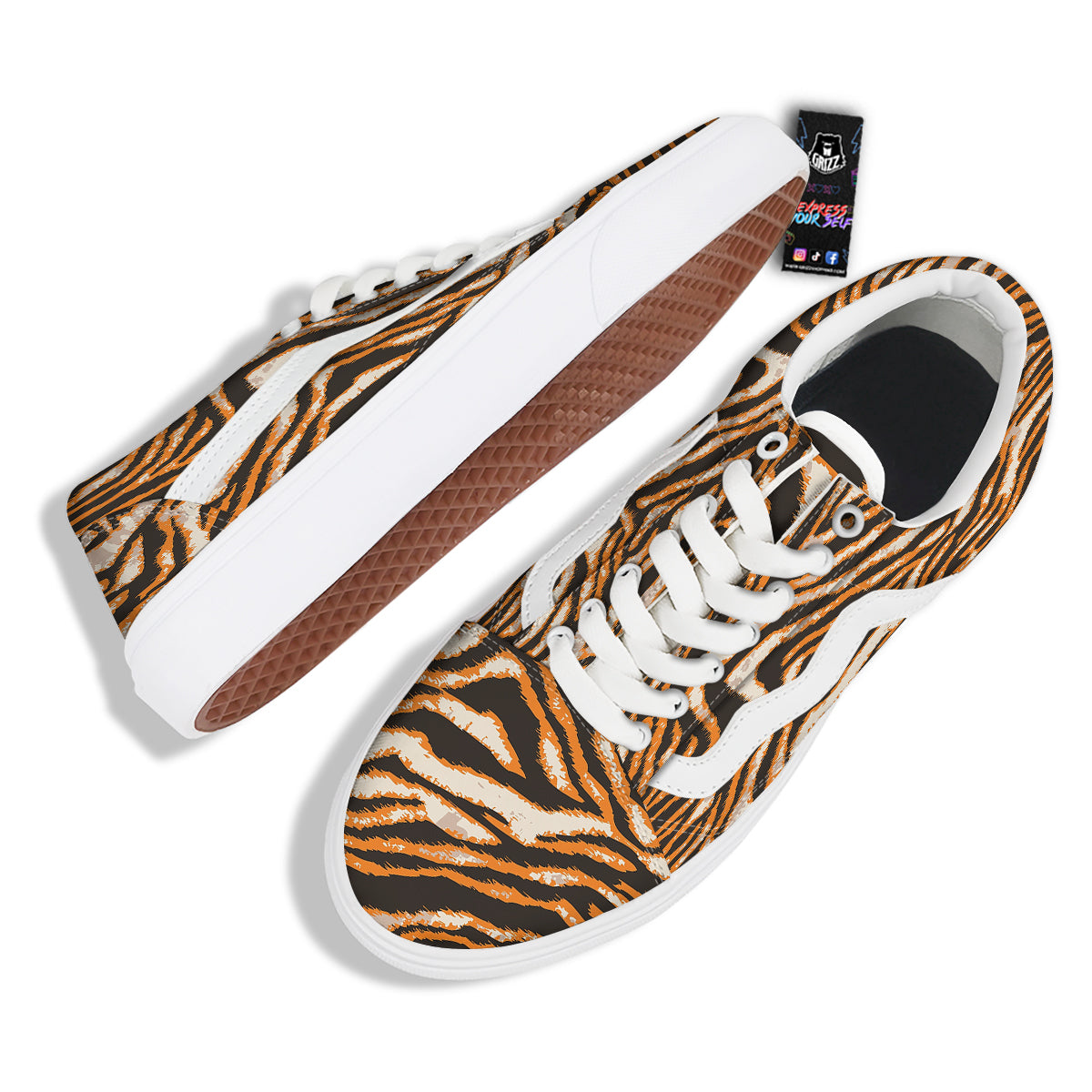 Abstract Tiger Skin Grunge Print Skate Shoes-grizzshop