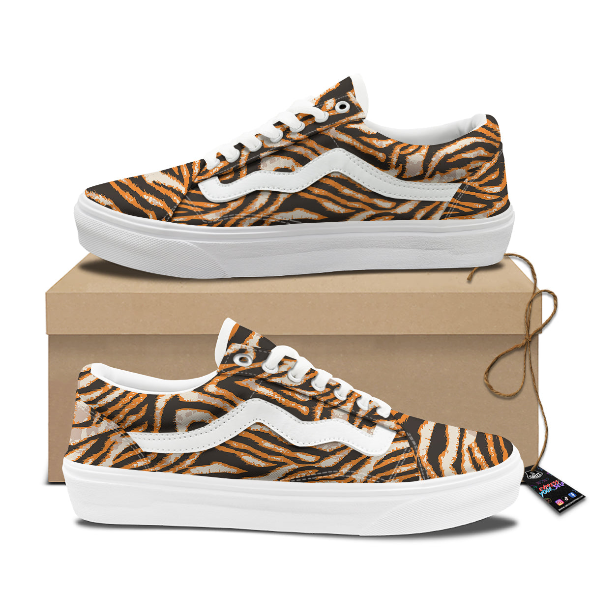 Abstract Tiger Skin Grunge Print Skate Shoes-grizzshop