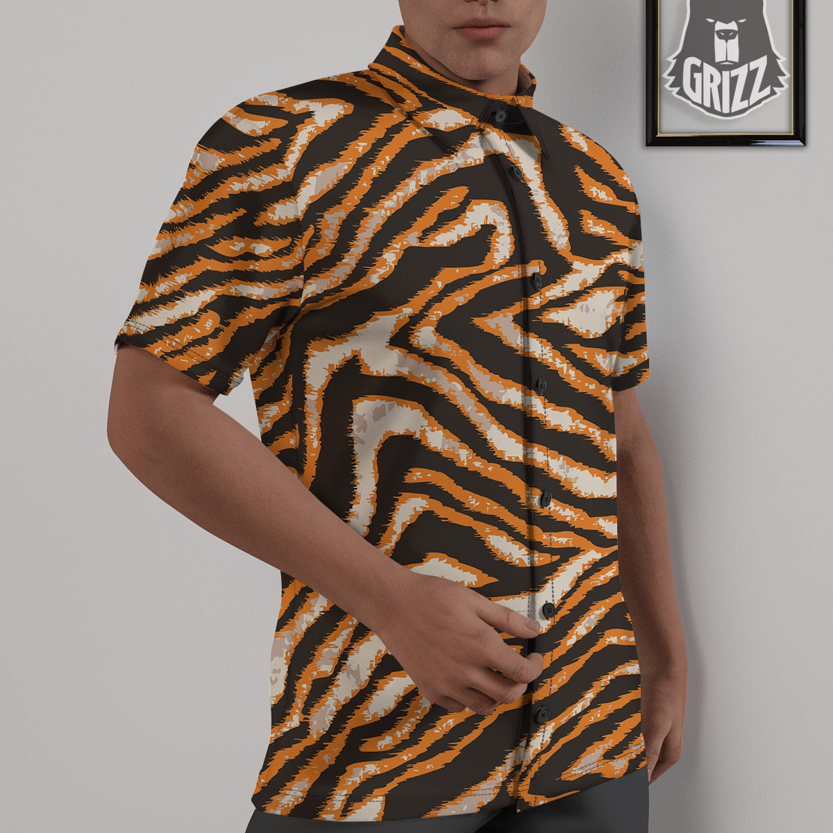 Abstract Tiger Skin Grunge Print Untucked Shirts-grizzshop