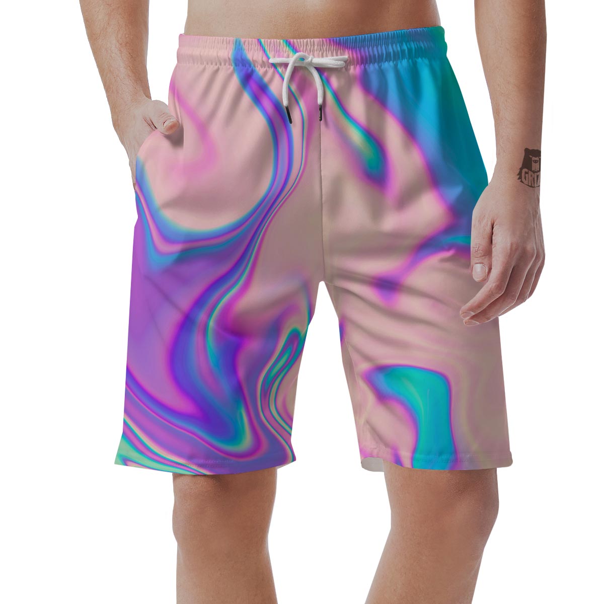 Abstract Trippy Holographic Men's Shorts-grizzshop