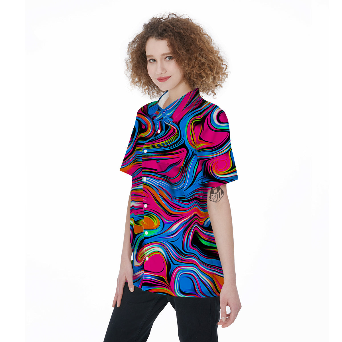 Abstract Trippy Paint Women's Short Sleeve Shirts-grizzshop