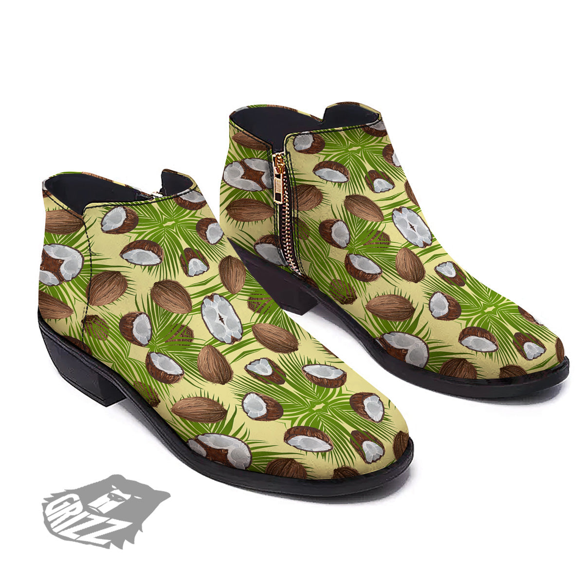 Abstract Tropical Coconut Print Pattern Ankle Boots-grizzshop
