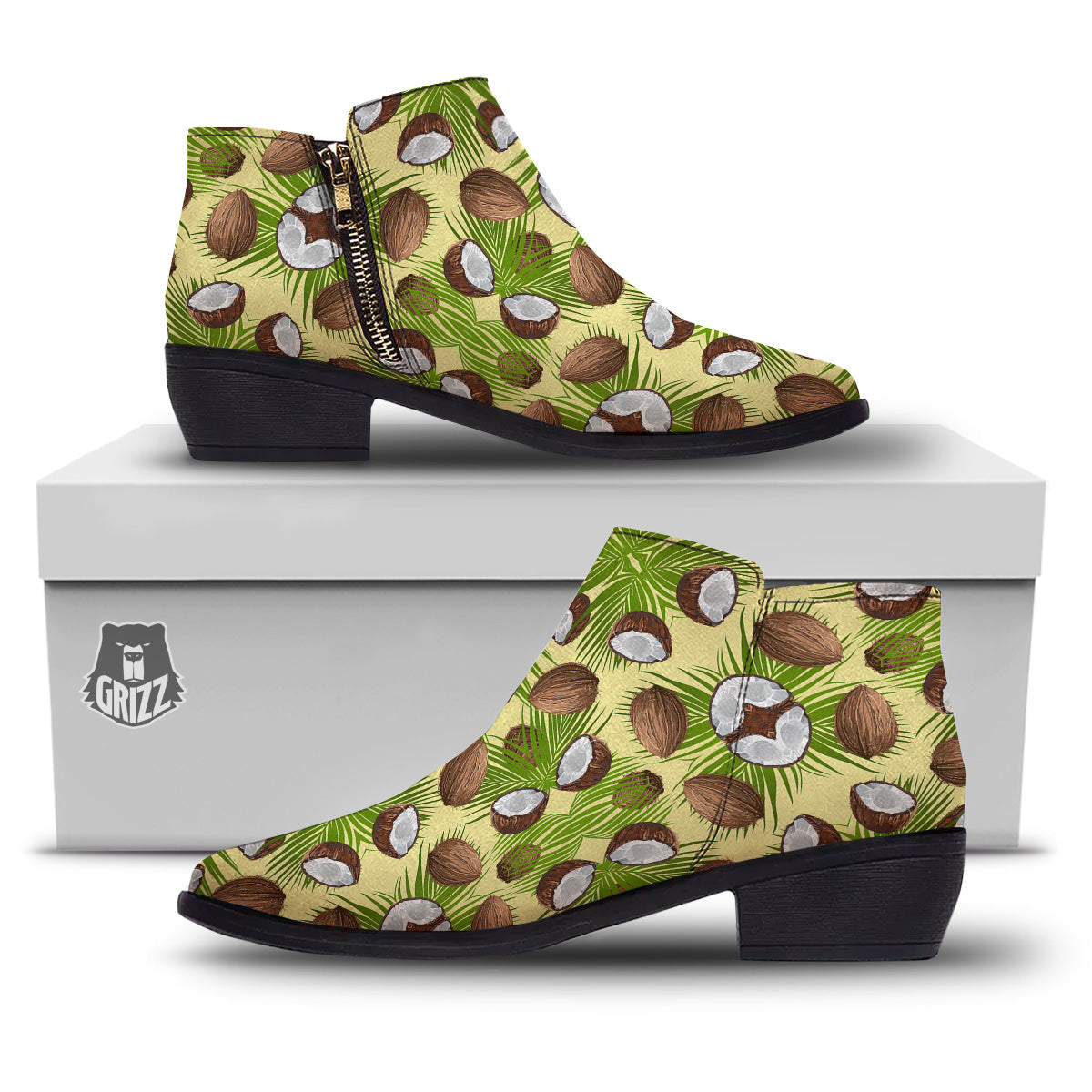 Abstract Tropical Coconut Print Pattern Ankle Boots-grizzshop