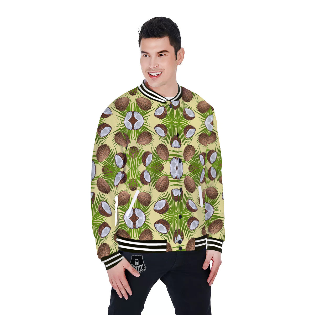 Abstract Tropical Coconut Print Pattern Baseball Jacket-grizzshop