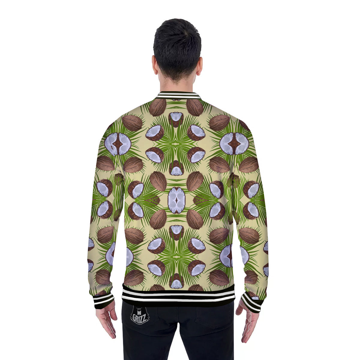 Abstract Tropical Coconut Print Pattern Baseball Jacket-grizzshop