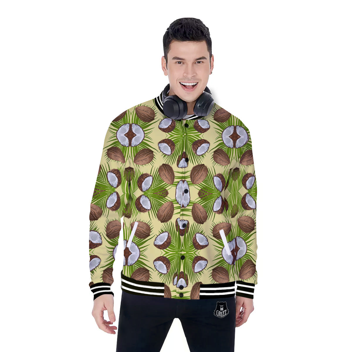 Abstract Tropical Coconut Print Pattern Baseball Jacket-grizzshop