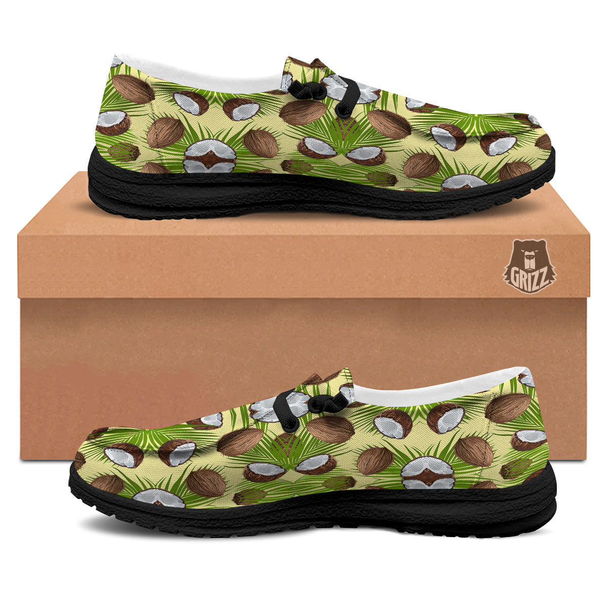 Abstract Tropical Coconut Print Pattern Black Loafers-grizzshop