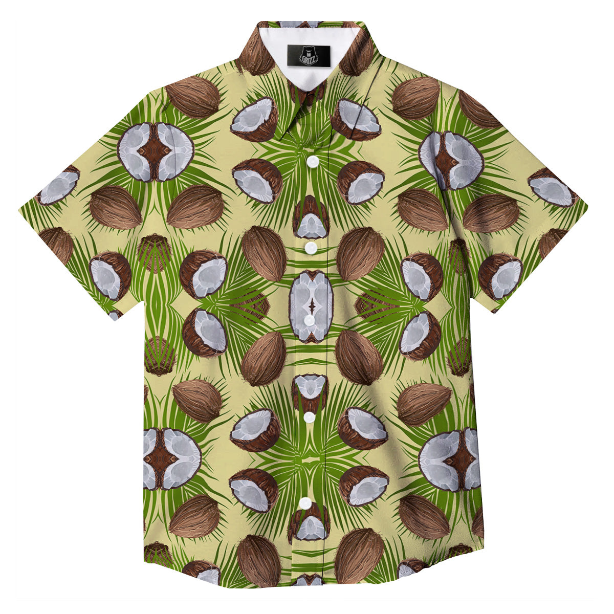 Abstract Tropical Coconut Print Pattern Button Up Shirt-grizzshop