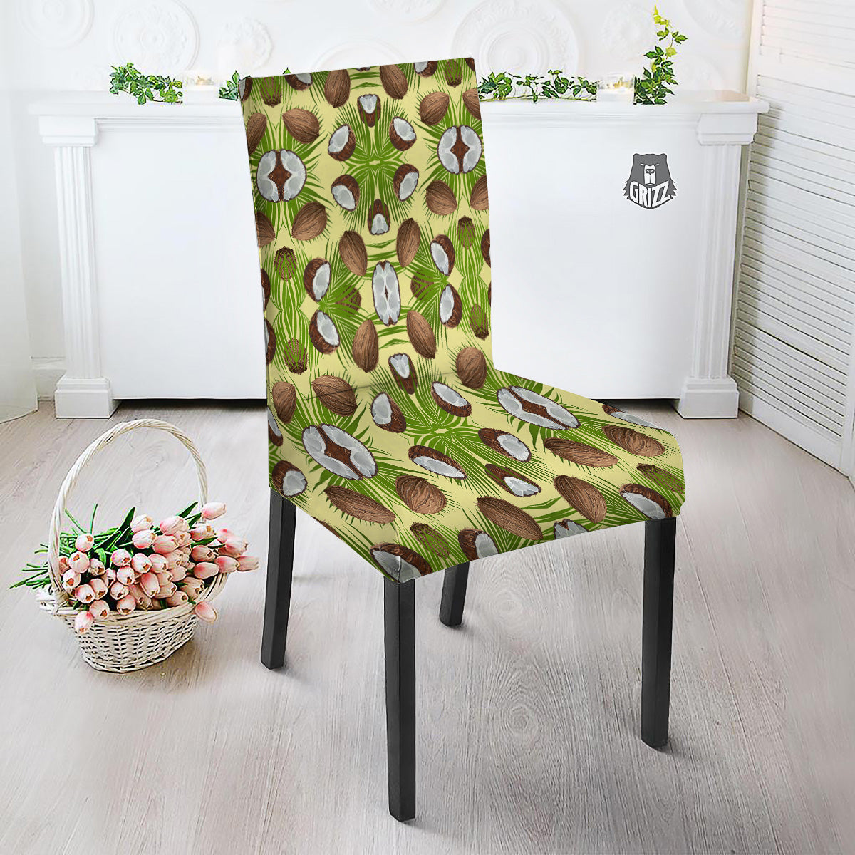 Abstract Tropical Coconut Print Pattern Dining Chair Slipcover-grizzshop