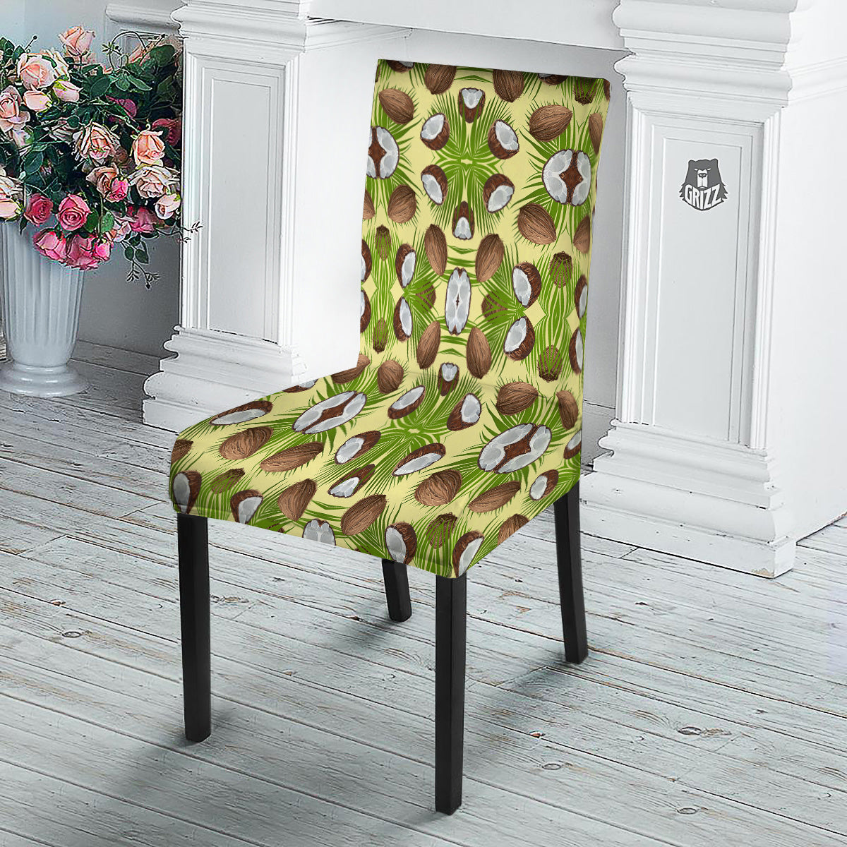 Abstract Tropical Coconut Print Pattern Dining Chair Slipcover-grizzshop