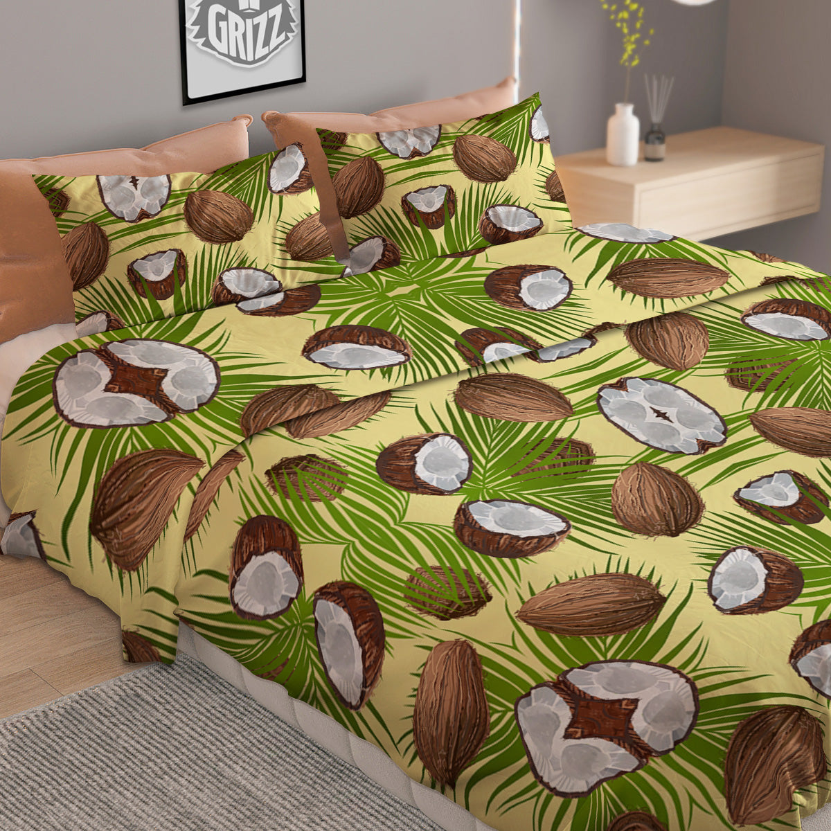 Abstract Tropical Coconut Print Pattern Duvet Cover Bedding Set