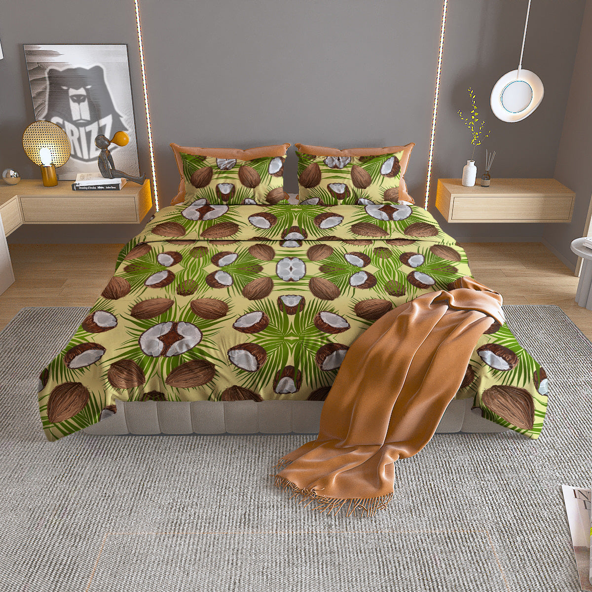 Abstract Tropical Coconut Print Pattern Duvet Cover Bedding Set