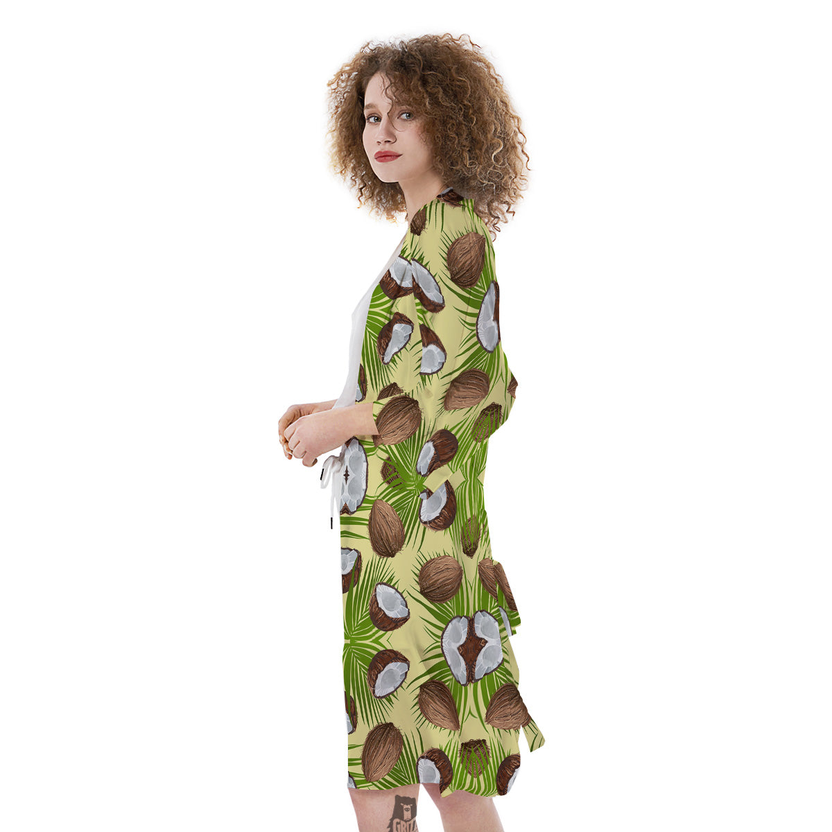 Abstract Tropical Coconut Print Pattern Kimono-grizzshop