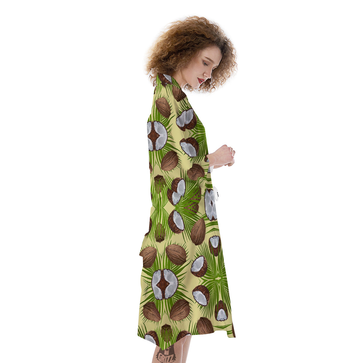 Abstract Tropical Coconut Print Pattern Kimono-grizzshop