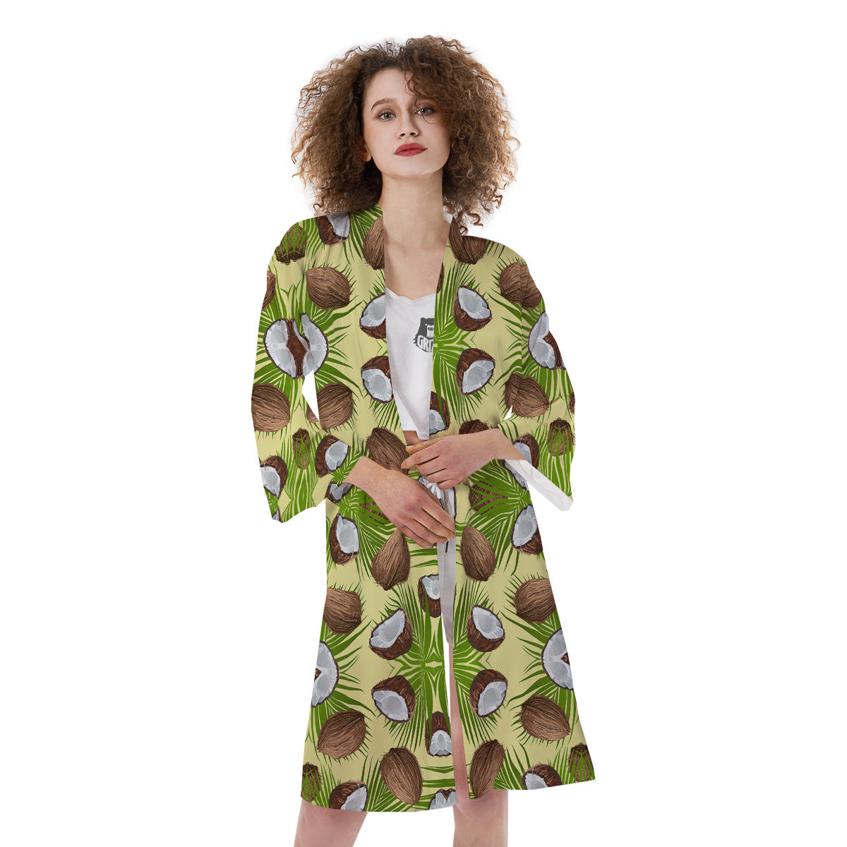 Abstract Tropical Coconut Print Pattern Kimono-grizzshop