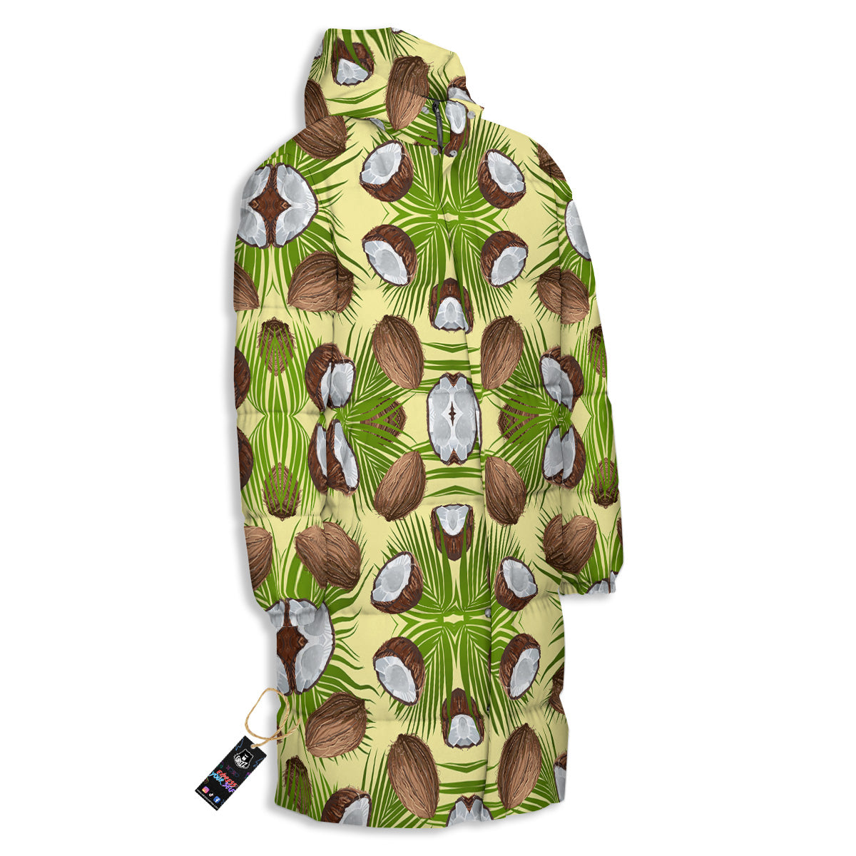 Abstract Tropical Coconut Print Pattern Long Down Jacket-grizzshop