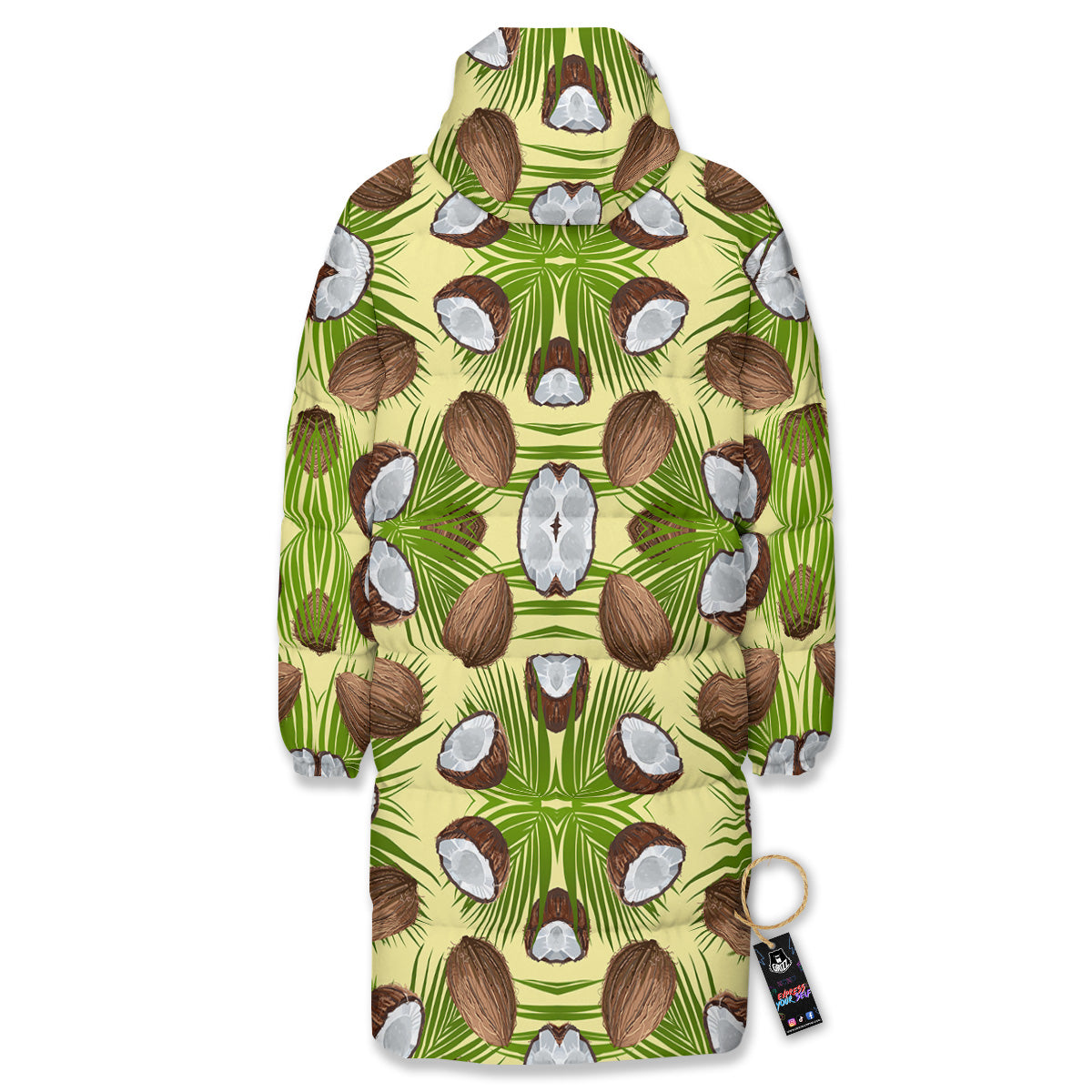 Abstract Tropical Coconut Print Pattern Long Down Jacket-grizzshop