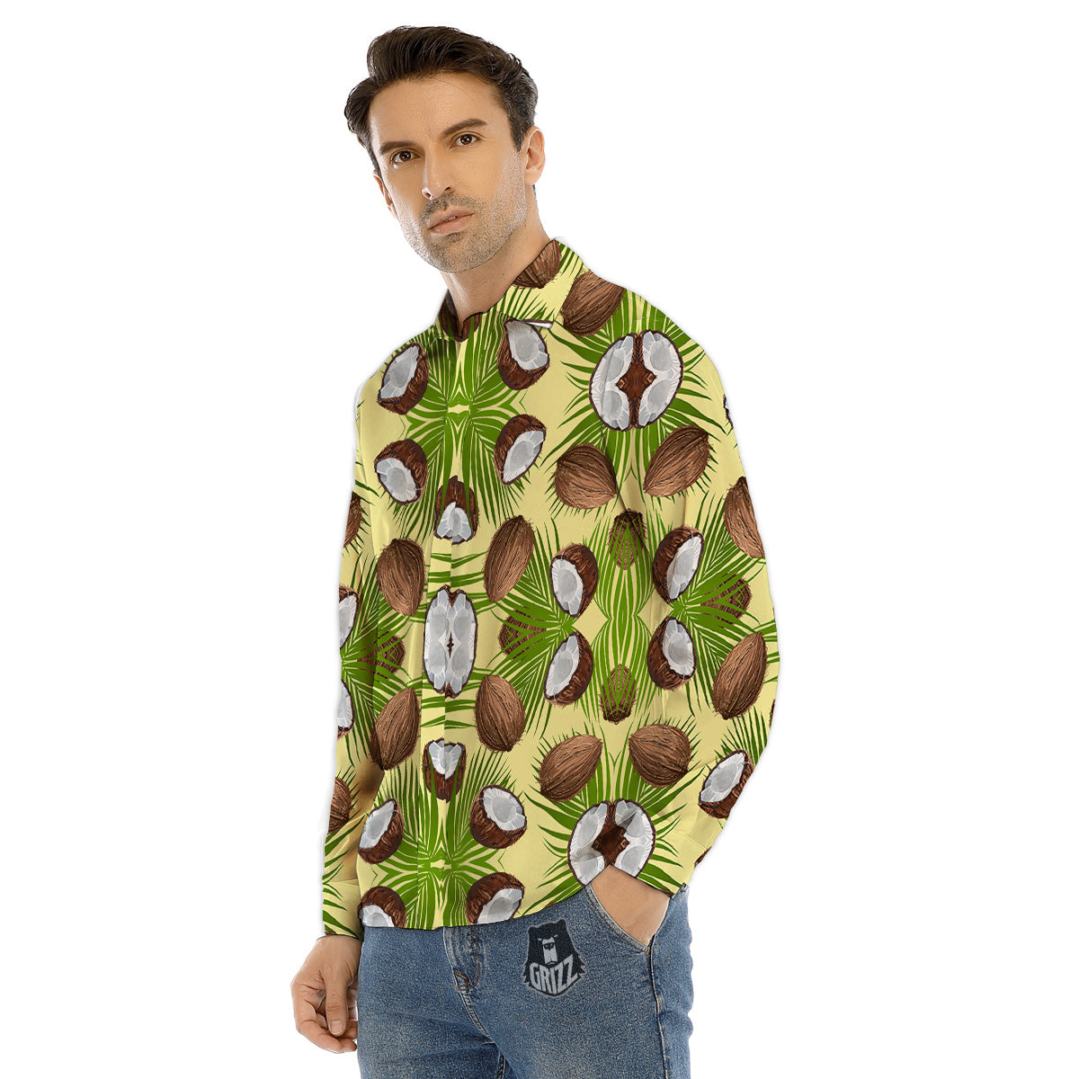 Abstract Tropical Coconut Print Pattern Men's Dress Shirts-grizzshop