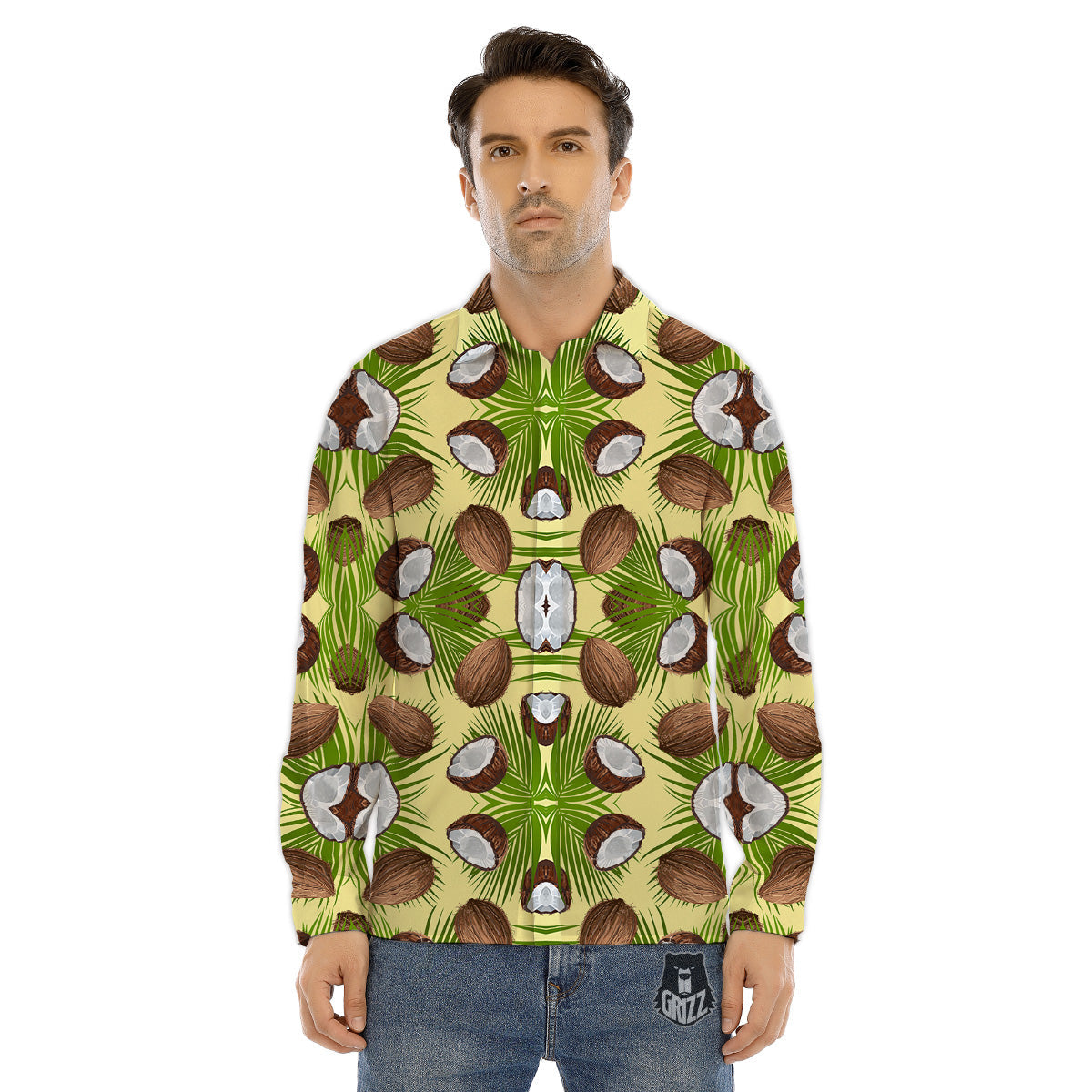 Abstract Tropical Coconut Print Pattern Men's Dress Shirts-grizzshop