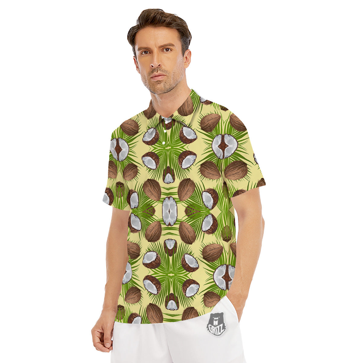 Abstract Tropical Coconut Print Pattern Men's Golf Shirts-grizzshop
