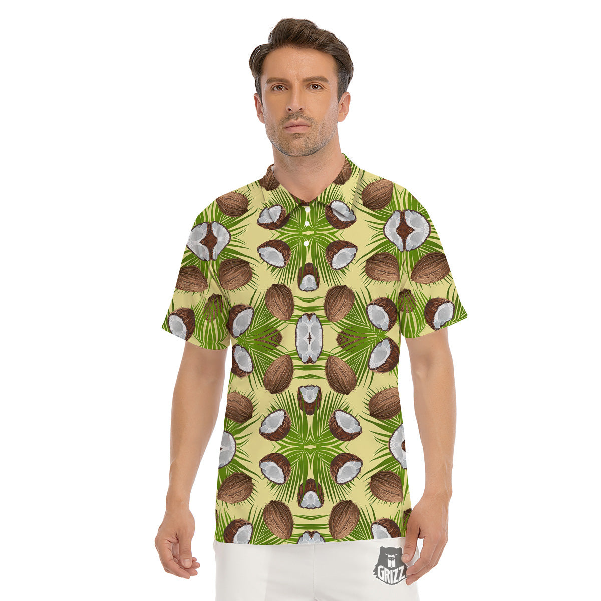 Abstract Tropical Coconut Print Pattern Men's Golf Shirts-grizzshop